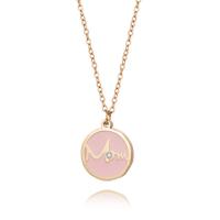 Titanium Steel Necklace, with 1.97Inch extender chain, Flat Round, Vacuum Ion Plating, fashion jewelry & adjustable & for woman & with rhinestone, rose gold color, 12.50x12x2mm, Length:17.72 Inch, Sold By PC