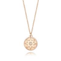 Titanium Steel Necklace with 1.97Inch extender chain Flat Round Vacuum Ion Plating fashion jewelry & adjustable & for woman & with rhinestone rose gold color Length 17.72 Inch Sold By PC