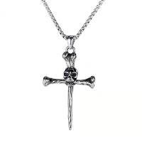 Zinc Alloy Jewelry Necklace with 316L Stainless Steel Cross silver color plated fashion jewelry & for man & luminated nickel lead & cadmium free Length 60 cm Sold By PC