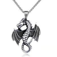 Zinc Alloy Jewelry Necklace with 316L Stainless Steel Dragon silver color plated fashion jewelry & for man & luminated nickel lead & cadmium free Length 60 cm Sold By PC