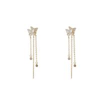 Fashion Fringe Earrings, Brass, Butterfly, gold color plated, fashion jewelry & micro pave cubic zirconia & for woman, golden, nickel, lead & cadmium free, 15x75mm, Sold By Pair