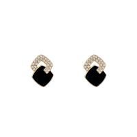 Tibetan Style Stud Earring, Square, high quality gold color plated, fashion jewelry & for woman & enamel & with rhinestone, black, nickel, lead & cadmium free, 11x16mm, Sold By Pair