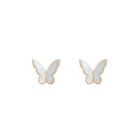 Shell Earrings Brass with White Shell Butterfly gold color plated fashion jewelry & for woman white nickel lead & cadmium free Sold By Pair