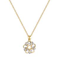 Titanium Steel Necklace, with 6cm extender chain, Flower, Vacuum Ion Plating, fashion jewelry & adjustable & micro pave cubic zirconia & for woman, golden, Length:Approx 38 cm, Sold By PC