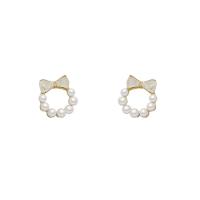 Zinc Alloy Stud Earring with Plastic Pearl Donut high quality gold color plated fashion jewelry & for woman & enamel white nickel lead & cadmium free Sold By Pair