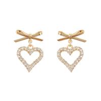 Cubic Zirconia Micro Pave Brass Earring, Heart, gold color plated, fashion jewelry & micro pave cubic zirconia & for woman, golden, nickel, lead & cadmium free, 15x23mm, Sold By Pair
