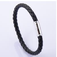 Bracelets cordon PU, alliage de zinc, avec cuir PU, bracelet tressé & pour homme, noire, 210mm, Vendu par PC