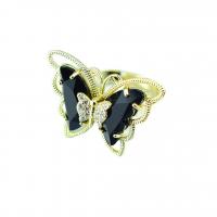 Cubic Zirconia Micro Pave Brass Ring Butterfly gold color plated Adjustable & for woman & with cubic zirconia Sold By PC