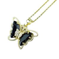 Cubic Zircon Micro Pave Brass Necklace Butterfly gold color plated for woman & with cubic zirconia Length Approx 17.7 Inch Sold By PC