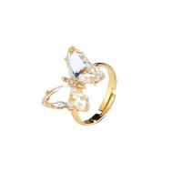 Cúbicos Circonia Micro Pave anillo de latón, metal, Mariposa, 18K chapado en oro, Ajustable & para mujer & con circonia cúbica, más colores para la opción, Vendido por UD