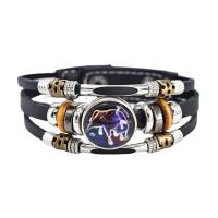 Fashion Time Gem Bracelet Leather with Glass multilayer & Unisex & luminated black 210mm Sold By PC
