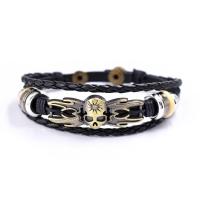 Bracelet cordon en cuir, fait à la main, multicouche & bracelet tressé & unisexe, noire, 220mm, Vendu par PC