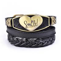 Cowhide Bracelet Set with Zinc Alloy handmade braided bracelet & for couple black Sold By PC
