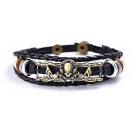 Cowhide Bracelet with Zinc Alloy handmade multilayer & braided bracelet & for man black 220mm Sold By PC