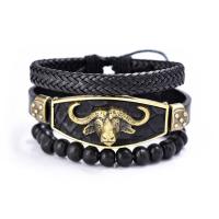 Cowhide Bracelet Set with Wood & Zinc Alloy handmade Adjustable & fashion jewelry & for man black Sold By PC