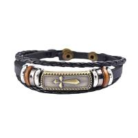 Cowhide Bracelet, with Tibetan Style, handmade, multilayer & braided bracelet & for man, black, 220mm, Sold By PC