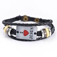 Cowhide Bracelet, with Tibetan Style, gold color plated, multilayer & braided bracelet & Unisex & enamel, black, 220mm, Sold By PC