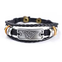 Bracelet cordon en cuir, avec alliage de zinc, Placage, multicouche & bracelet tressé & unisexe, noire, 220mm, Vendu par PC