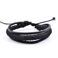 Cowhide Bracelet, handmade, Adjustable & braided bracelet & Unisex, black, 170mm, Sold By PC