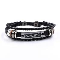 Leather Cord Bracelet with Zinc Alloy handmade multilayer & braided bracelet & for man black 220mm Sold By PC