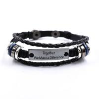 Bracelet cordon en cuir, fait à la main, multicouche & bracelet tressé, noire, 220mm, Vendu par PC