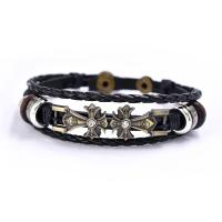 Cowhide Bracelet with Zinc Alloy handmade multilayer & braided bracelet black 220mm Sold By PC