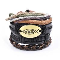 PU Leather Cord Bracelets handmade Adjustable & braided bracelet & Unisex Sold By Set