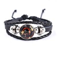 Bracelets cordon PU, Cuir synthétique, avec verre, fait à la main, Réglable & multicouche & bracelet tressé & unisexe, noire, 180mm, Vendu par PC