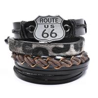 PU Leather Cord Bracelets with Zinc Alloy handmade Adjustable & Unisex Sold By Set