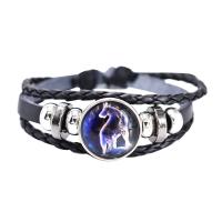PU Leather Cord Bracelets, with Glass, handmade, Adjustable & braided bracelet & Unisex & luminated, black, Sold By PC