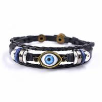 Evil Eye Jewelry Bracelet Cowhide with Zinc Alloy handmade multilayer & braided bracelet & Unisex black 220mm Sold By PC
