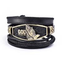 Cowhide Bracelet Set with Zinc Alloy handmade Adjustable & braided bracelet & Unisex black Sold By PC