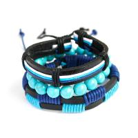Wrap Bracelet PU Leather with turquoise multilayer & folk style & Unisex Length Approx 7 Inch Sold By PC