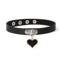 Fashion Choker Necklace, PU Leather, with Tibetan Style, Heart, gothic style & for woman, more colors for choice, 400x15mm, 25mm, Sold By PC