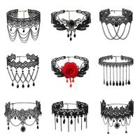 Lace Gothic Necklace, with Tibetan Style & Acrylic, with 2.75inch extender chain, for woman & hollow, more colors for choice, Length:Approx 12.6 Inch, Sold By PC