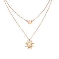 Multi Layer Necklace Zinc Alloy with Opal with 2.75inch extender chain Flower plated Double Layer & for woman Length Approx 14.9 Inch Approx 18.1 Inch Sold By PC