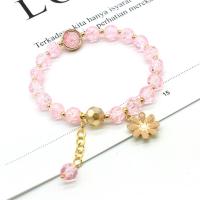 Bracelet de perles de verre, Des billes de verre, avec alliage de zinc, fleur, pour femme & émail, plus de couleurs à choisir, Longueur Environ 6.7-7.5 pouce, Vendu par PC