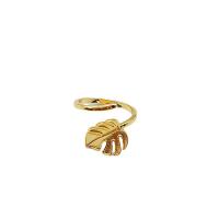 Латунь Манжеты палец кольцо, Листок, плакированный настоящим золотом, регулируемый & Женский, не содержит никель, свинец, размер:6-8, продается PC