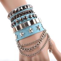 Wrap Bracelet, Cowhide, with Tibetan Style, platinum color plated, multilayer & punk style & adjustable & for man, more colors for choice, 30mm, 37mm, Length:Approx 6.7-8 Inch, Sold By PC
