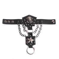 Gothique Bracelet Anneau, Cuir, avec alliage de zinc, crane, Placage, le style de punk & unisexe & réglable, noire, 35x30mm, 27x27mm, Taille:10, Longueur:Environ 6.8-7.8 pouce, Vendu par PC