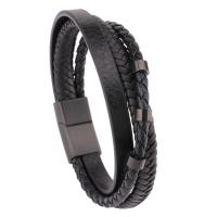 PU Leather Cord Bracelets Microfiber PU with 316L Stainless Steel Vacuum Plating multilayer & for man Sold By PC