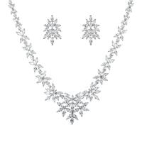 Cubic Zirconia Micro Pave Brass Jewelry Sets earring & necklace plated 2 pieces & micro pave cubic zirconia & for woman Length Approx 17.4 Inch Sold By Set
