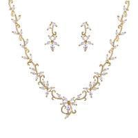 Cubic Zirconia Micro Pave Brass Jewelry Sets, earring & necklace, plated, 2 pieces & micro pave cubic zirconia & for woman, more colors for choice, 14x28mm, Length:Approx 16.53 Inch, Sold By Set