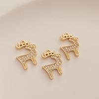 Cubic Zirconia Micro Pave Brass Pendant Deer gold color plated DIY & micro pave cubic zirconia Sold By PC