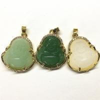 Natural Jade Pendants Brass with Chalcedony Buddha 18K gold plated micro pave cubic zirconia Sold By PC