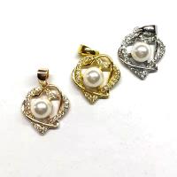 Cubic Zirconia Micro Pave Brass Pendant with Plastic Pearl plated micro pave cubic zirconia & hollow Sold By PC