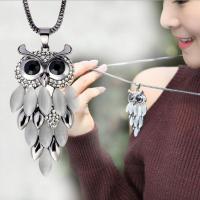 Zinc Alloy Sweater Chain Necklace Owl plated fashion jewelry & for woman & with rhinestone nickel lead & cadmium free Length Approx 29.53 Inch Sold By PC