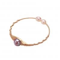 Freshwater Cultured Pearl Bracelet Edison Pearl with Freshwater Pearl & Brass 14K gold plated Natural & fashion jewelry & for woman golden 180mm Sold By PC