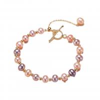 Bracelet en perles de culture d'eau douce, perle d'eau douce cultivée, avec laiton, avec 4cm chaînes de rallonge, Plaqué d'or 14K, Naturel & bijoux de mode & pour femme, multicolore, 5-6mm, Vendu par 16 cm brin