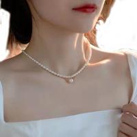 Freshwater Pearl Brass Necklace with Brass with 4cm extender chain 14K gold plated Natural & fashion jewelry & for woman white Sold Per 39 cm Strand
